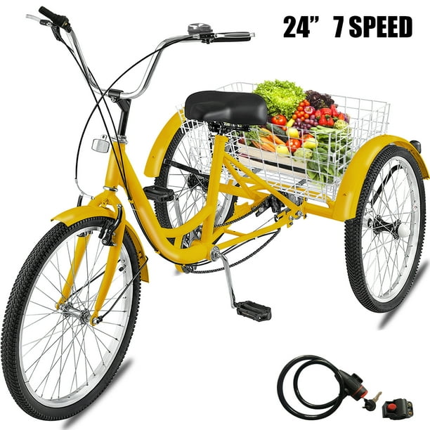 Details about / Adult Tricycle 24/" 7-Speed Trike 3-Wheel Bicycle w// Basket Lock for Shopping